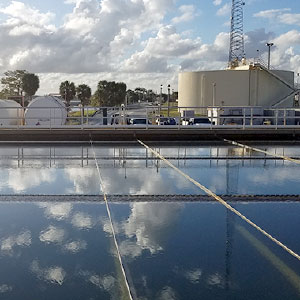 A water treatment facility monitors for natural organic matter present in raw water sources.